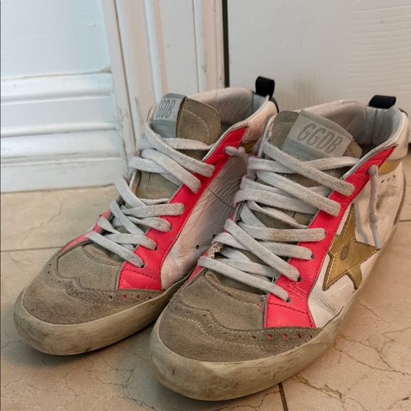 Golden Goose Shoes - Golden Goose White and Pink High-Top Sneakers with Gold Star